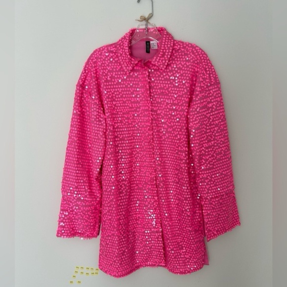 H&M Vibrant Pink Sequin Shirt Dress - Picture 4 of 7